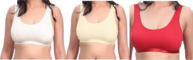 Pack of 3 Women Sports Lightly Padded Bra  (Red, White, Beige)