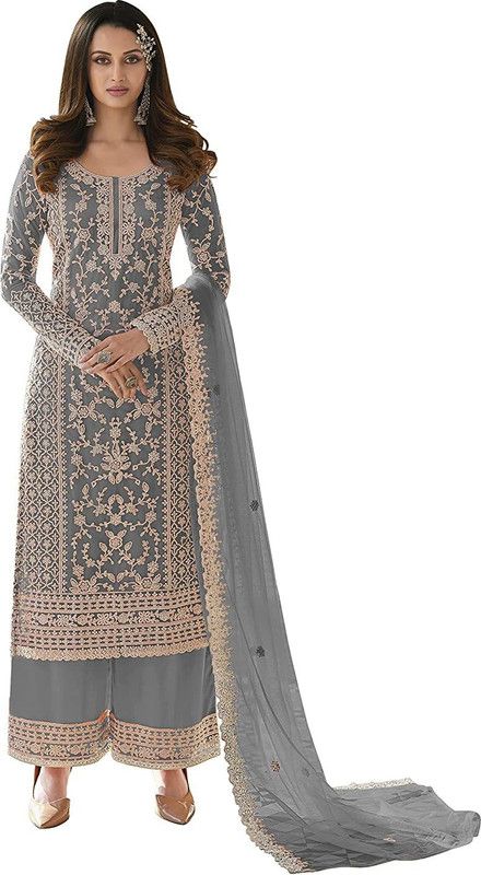 Semi Stitched Net/Lace Salwar Suit Material Self Design