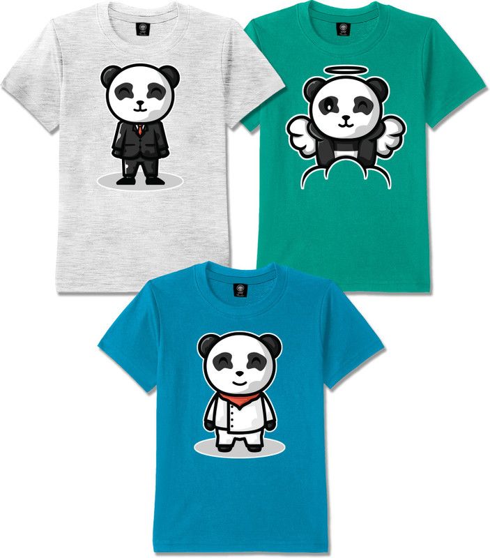 Boys & Girls Graphic Print Cotton Blend T Shirt  (Multicolor, Pack of 3)