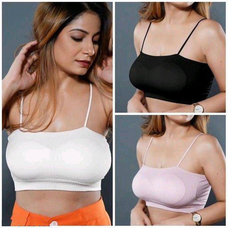 Pack of 3 Women Cami Bra Lightly Padded Bra  (White, Black, Pink)