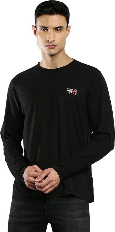 Men Solid Crew Neck Pure Cotton Black T-Shirt