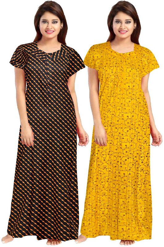 Pack of 2 Women Maternity/Nursing Nighty  (Orange, Yellow)