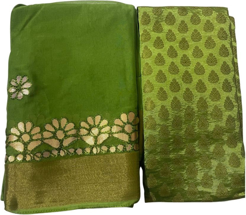 Embellished Bollywood Chiffon Saree  (Dark Green)