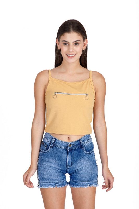 Casual Noodle Straps Solid Women Beige Top