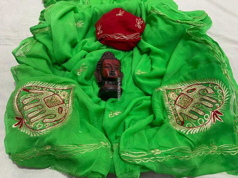 Embroidered Handloom Chiffon Saree  (Light Green)