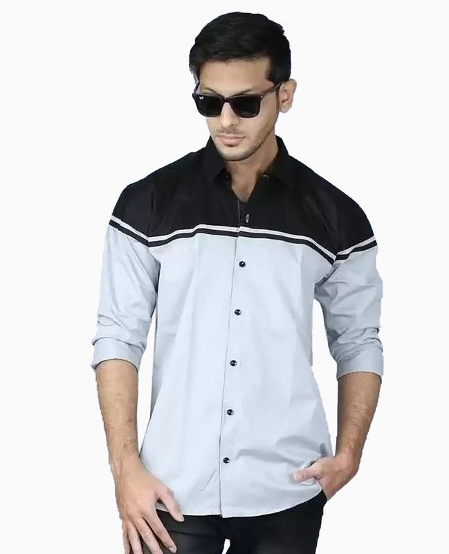 Men Regular Fit Color Block Button Down Collar Casual Shirt