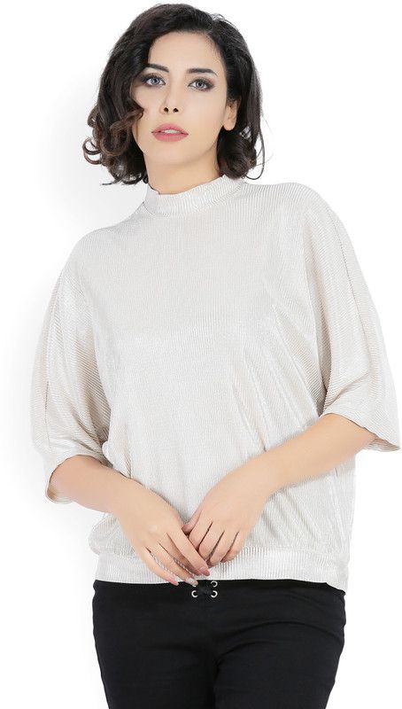Casual Kimono Sleeves Striped Women Beige Top