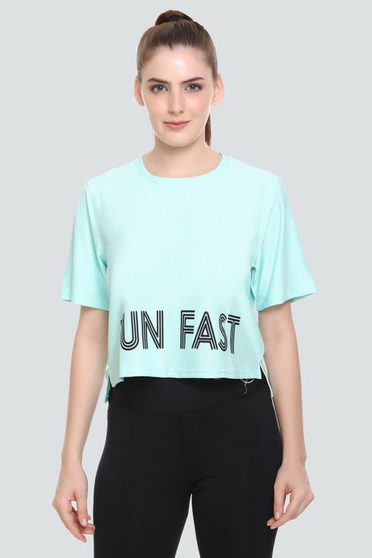Maria Women Printed Round Neck Polyester Light Green T-Shirt