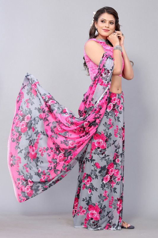 Bollywood Georgette Saree  (Pink, Grey)