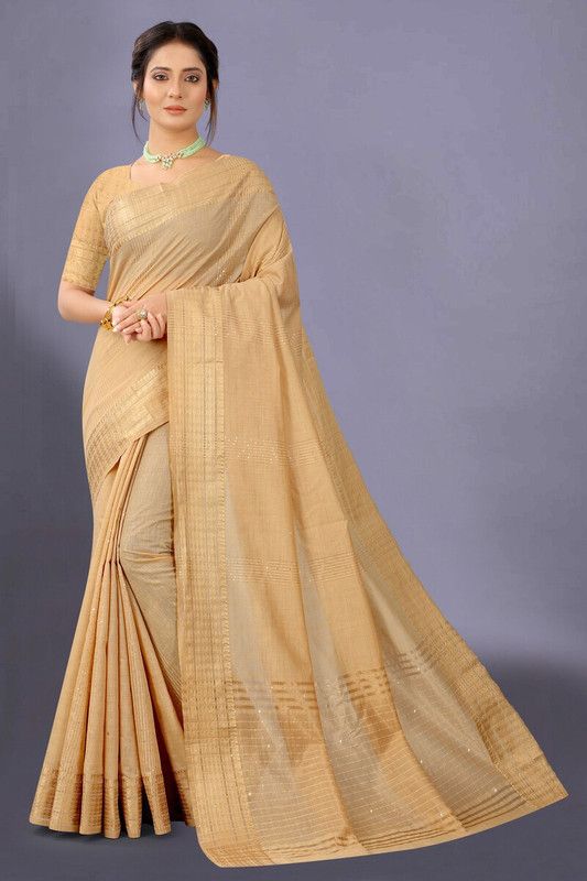 Woven Banarasi Cotton Silk Saree  (Brown)