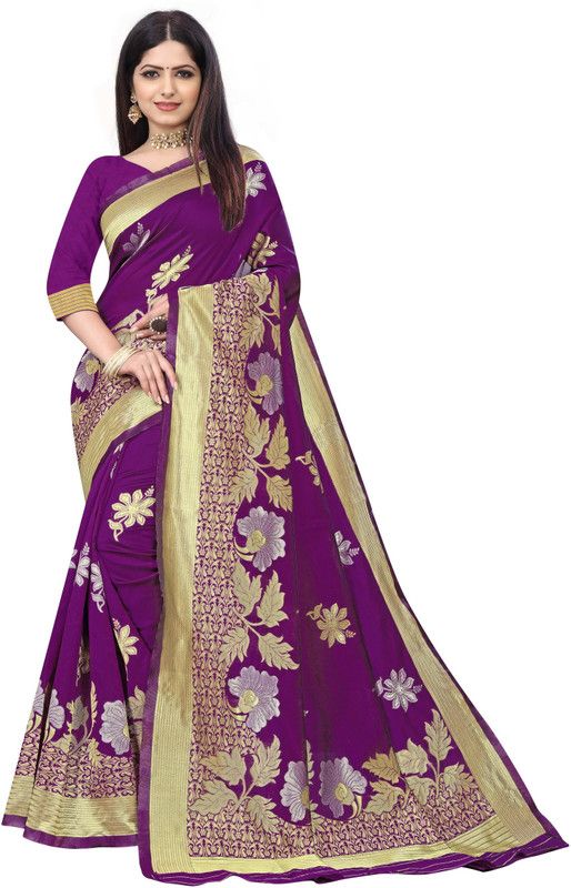 Self Design Banarasi Silk Blend Saree  (Purple)