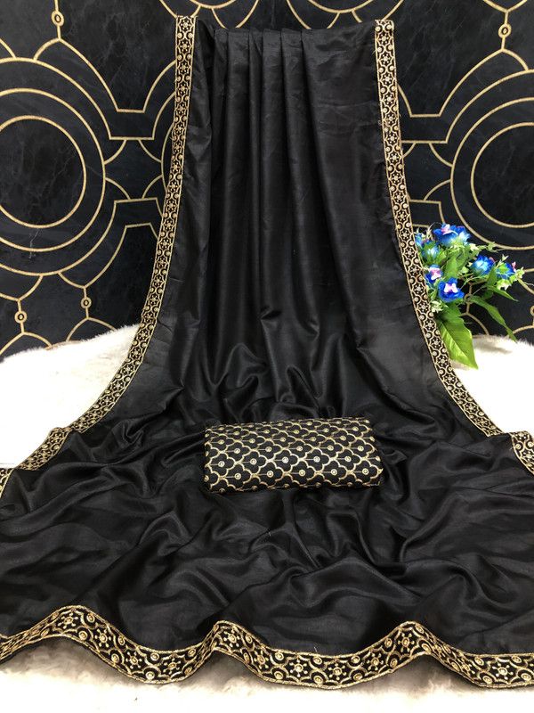 Bollywood Muslin Saree  (Black)