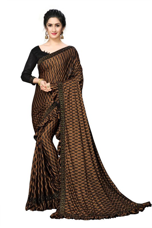 Printed, Embellished Bollywood Lycra Blend Saree  (Black)