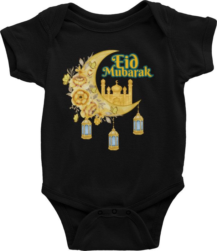Romper For Baby Boys & Baby Girls Casual Printed Cotton Blend  (Black, Pack of 1)