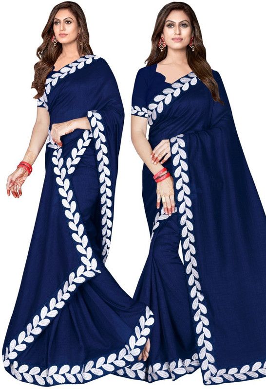 Solid/Plain Jamdani Silk Blend Saree  (Blue)