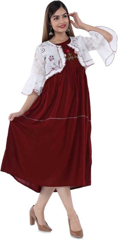 Women Floral Print, Self Design, Solid Kurta  (Maroon)