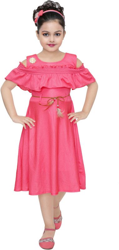 Daisy Girls Midi/Knee Length Festive/Wedding Dress  (Pink, Fashion Sleeve)