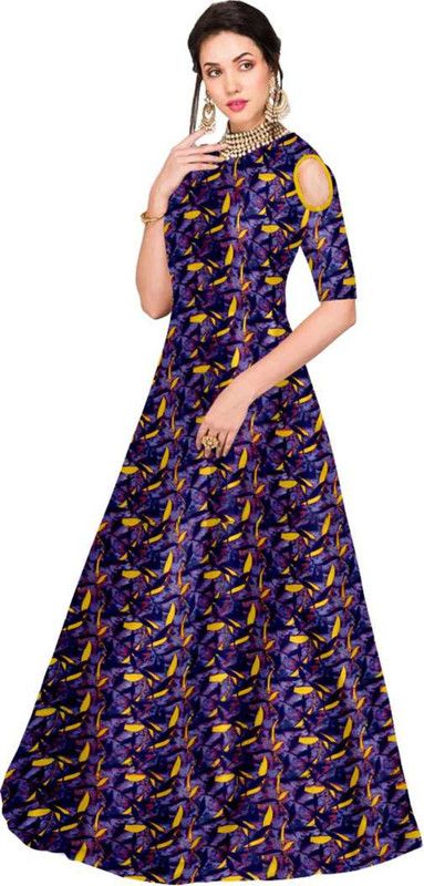 Women Gown Blue, Yellow Dress