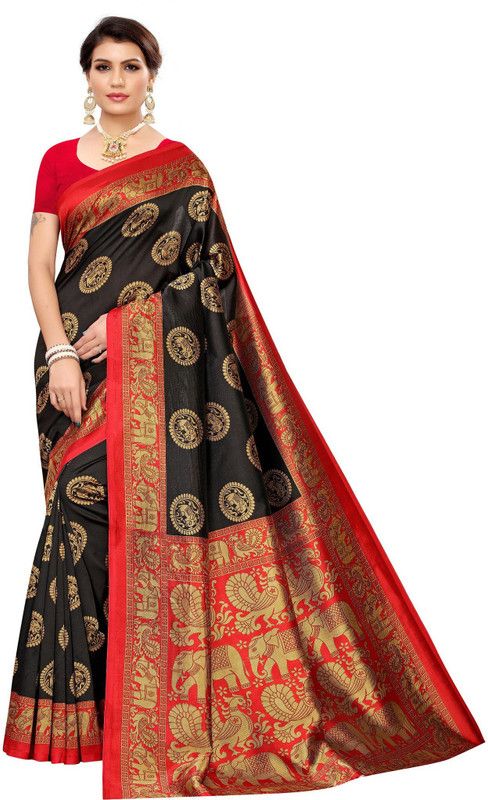 Woven Mysore Art Silk Saree  (Black)