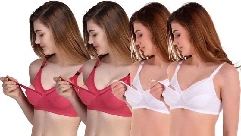 Pack of 4 Women Maternity/Nursing Non Padded Bra  (Pink, Pink, White, White)