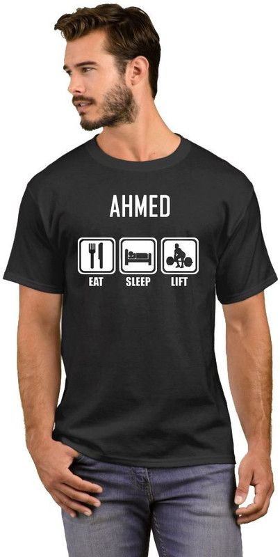 Ahmed Eat Sleep Lift Men Printed Round Neck Cotton Blend White, Black T-Shirt