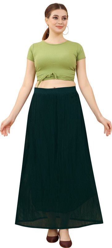 Women Solid Wrap Around Green Skirt