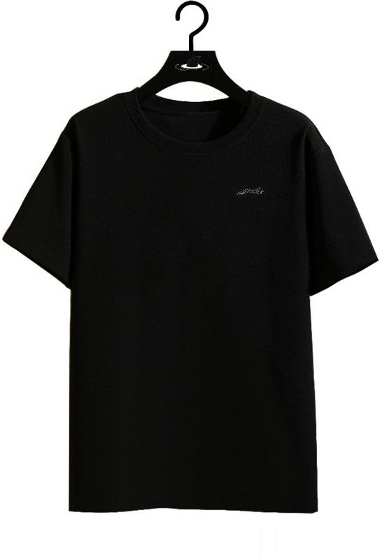 Couple Solid Round Neck Organic Cotton Black T-Shirt