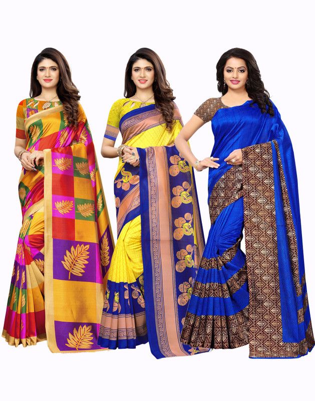 Self Design Mysore Cotton Silk Saree  (Pack of 3, Multicolor)