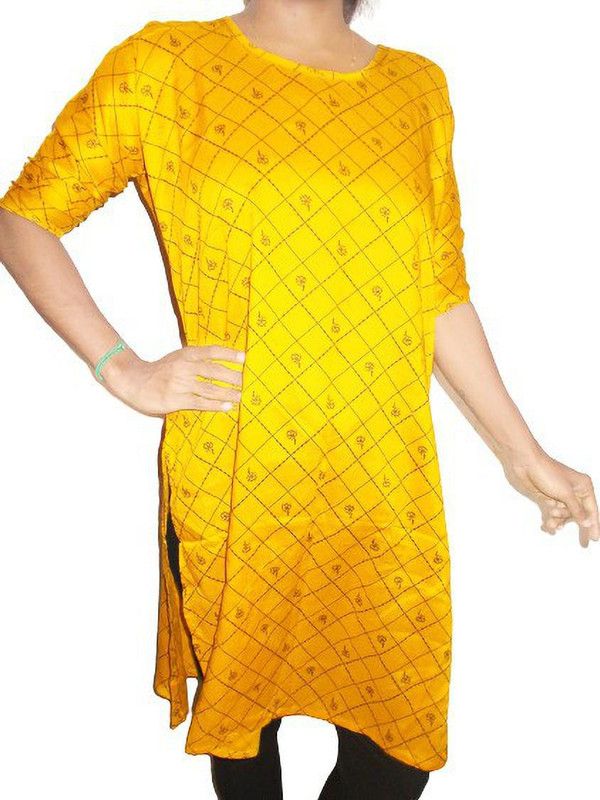 Women Solid Cotton Silk Straight Kurta  (Yellow)