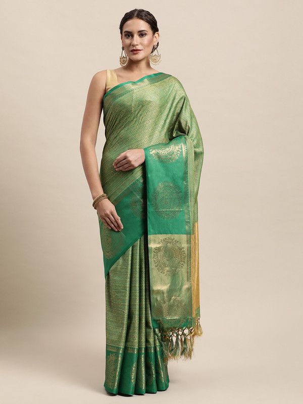 Woven Kovai Cotton Silk Saree  (Green)