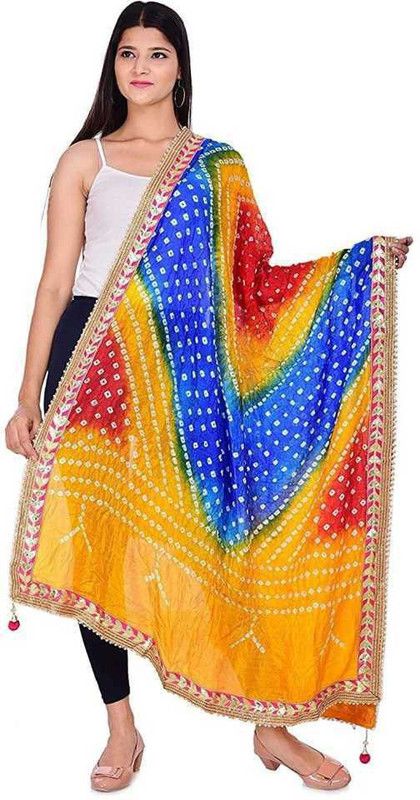Silk Blend Printed Blue, Yellow, Red Women Dupatta