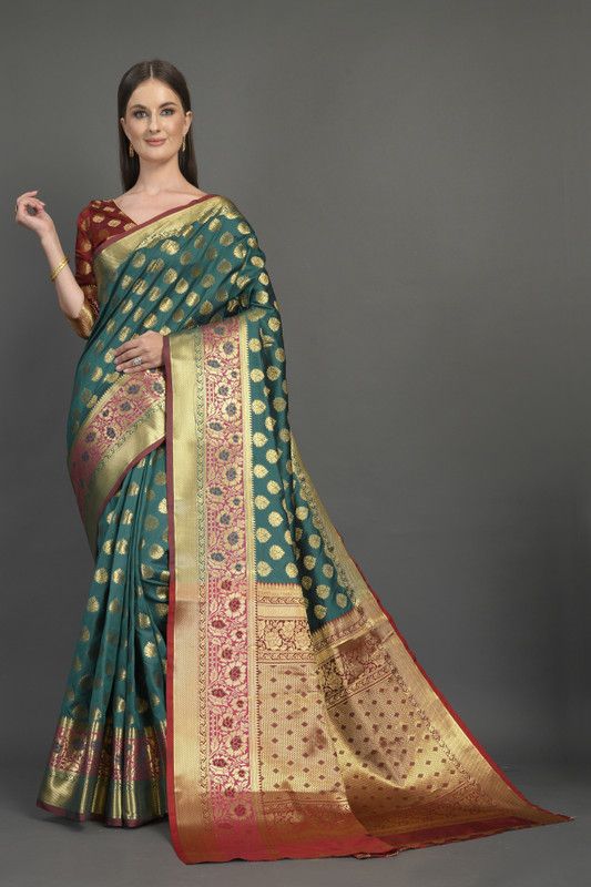 Embellished Bollywood Cotton Blend Saree  (Light Green)