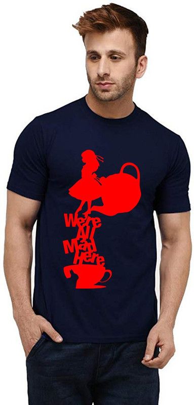 We're All Mad Men Printed Round Neck Pure Cotton Dark Blue T-Shirt