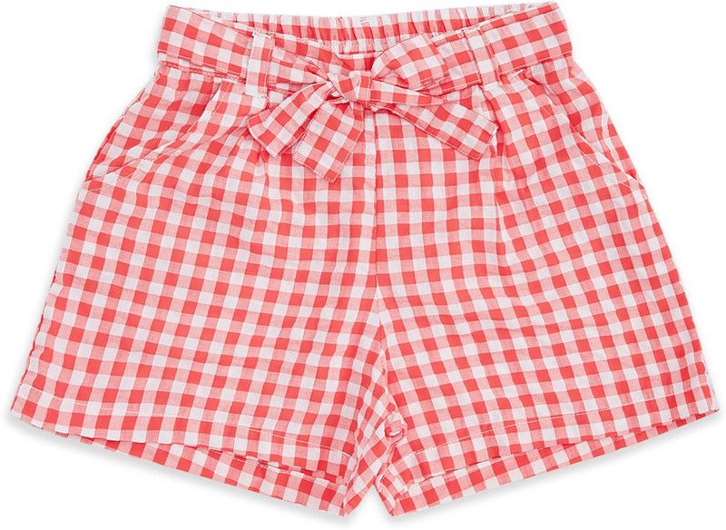 Short For Girls Casual Checkered Pure Cotton  (Orange, Pack of 1)