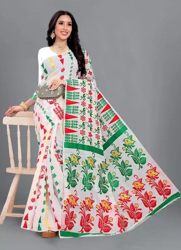 Woven Jamdani Jacquard Saree  (White)