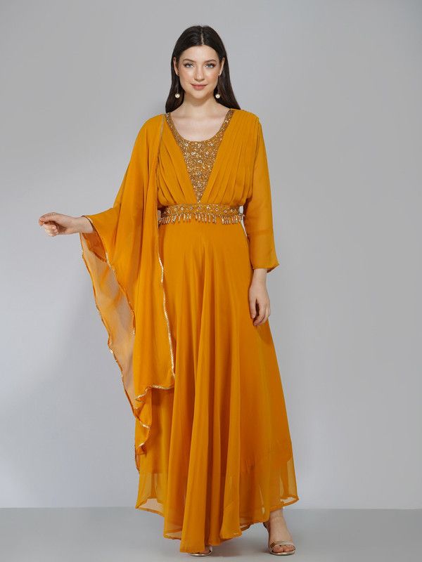 Women Georgette Gown and Dupatta Set