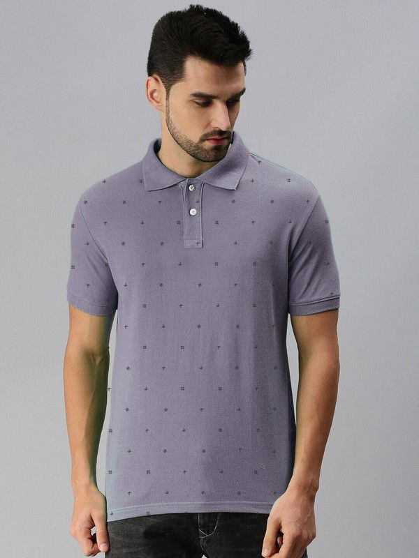 Polka Print Men Purple T-Shirt