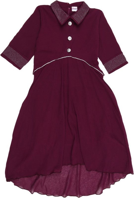 Girls Midi/Knee Length Casual Dress  (Purple, 3/4 Sleeve)