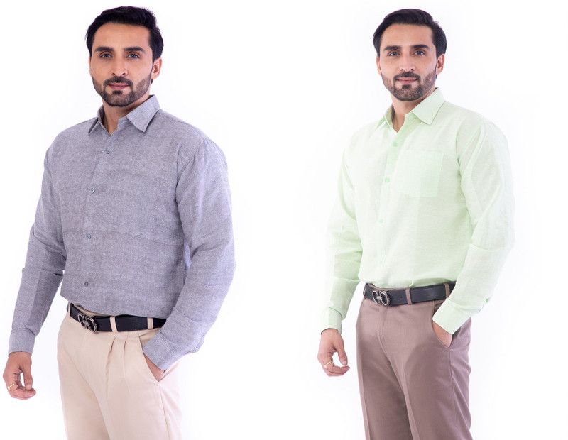 Men Solid Casual Grey, Light Blue Shirt  (Pack of 2)