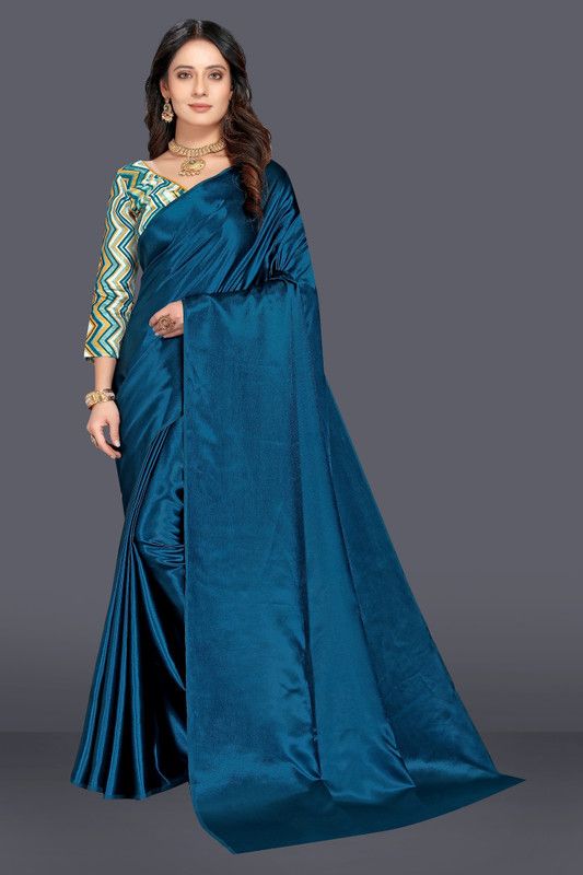 Printed Bollywood Pure Silk, Satin Saree  (Dark Green)