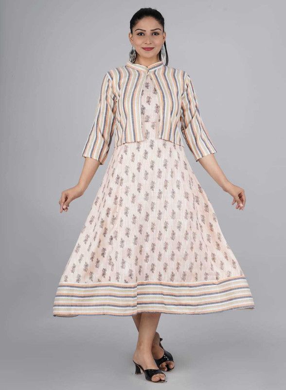Women Cotton Blend Ethnic Jacket and Kurta Set
