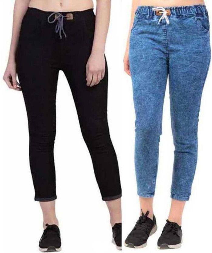 Women Slim Mid Rise Black, Blue Jeans  (Pack of 2)