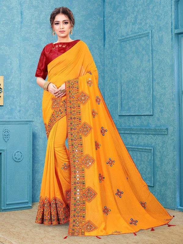Embroidered Daily Wear Silk Blend, Cotton Blend Saree  (Yellow)