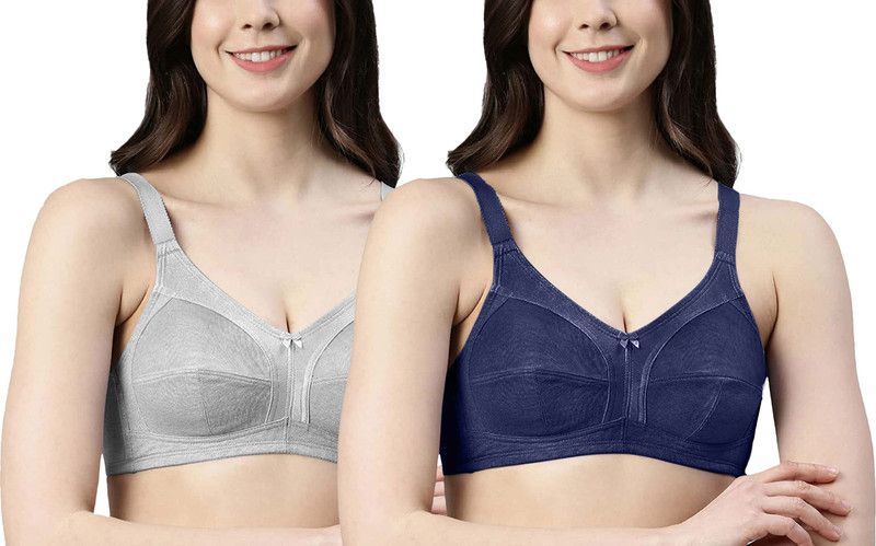 Pack of 2 Women Full Coverage Non Padded Bra  (Grey, Dark Blue)