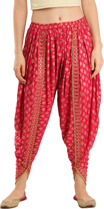 Arowaana Red Printed Rayon Fabric Women Dhoti Printed Women Dhoti