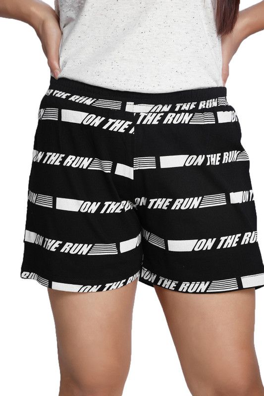 Printed Women Black, White Night Shorts