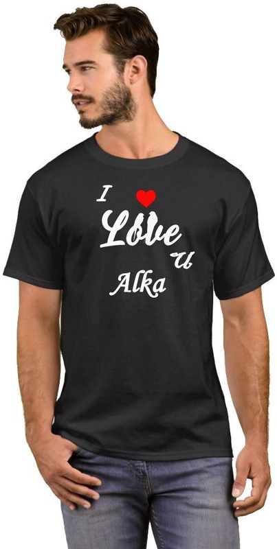I Love You Alka Men Printed Round Neck Cotton Blend White, Black T-Shirt