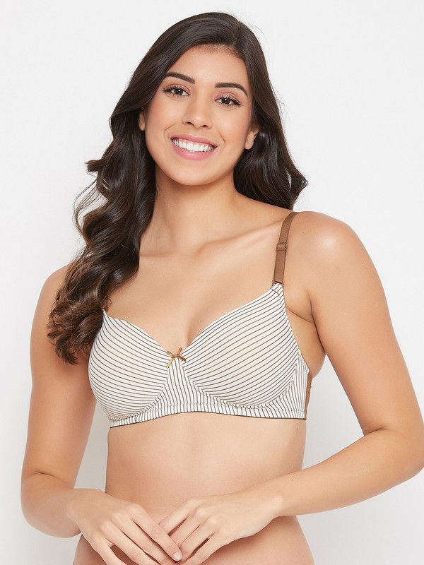 Women T-Shirt Lightly Padded Bra  (White, Brown)