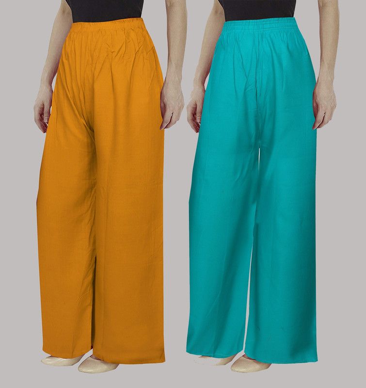 Pack of 2 Women Regular Fit Brown, Dark Blue Cotton Blend Trousers