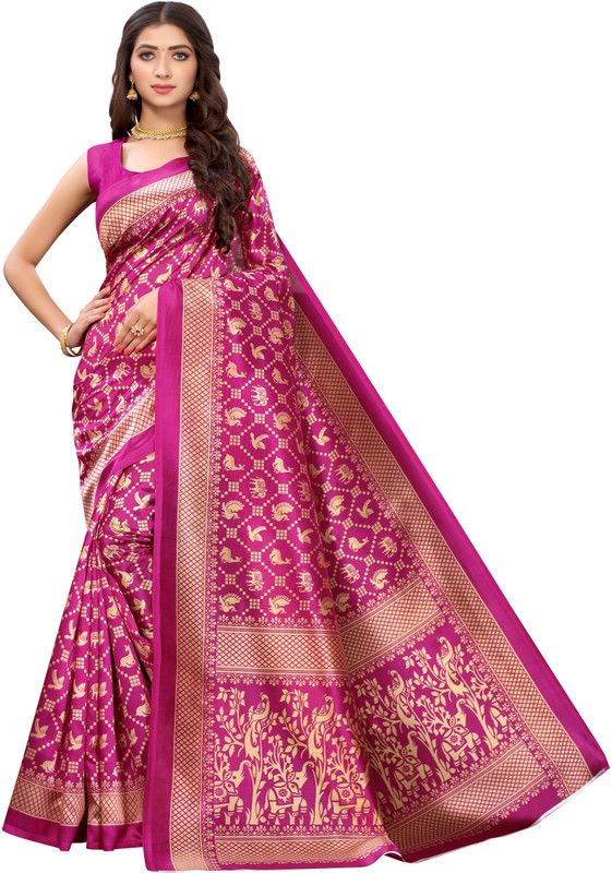 Digital Print Bhagalpuri Art Silk Saree  (Pink)
